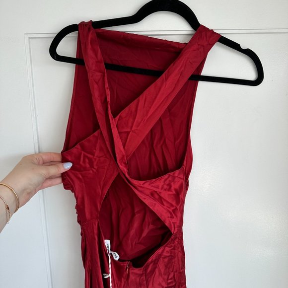 NWT Reformation Casette Maxi Silk Dress Sz 10 Sangre Cowl Neck Open Back Cut-out - Picture 8 of 11